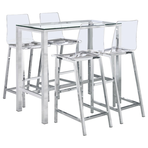 Tolbert 5-piece Bar Set with Acrylic Chairs Clear and Chrome - alternate view