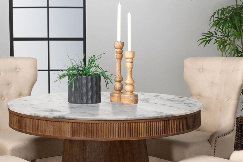 Ortega Round 46-inch Marble Top Wood Dining Table Natural - detail 4
