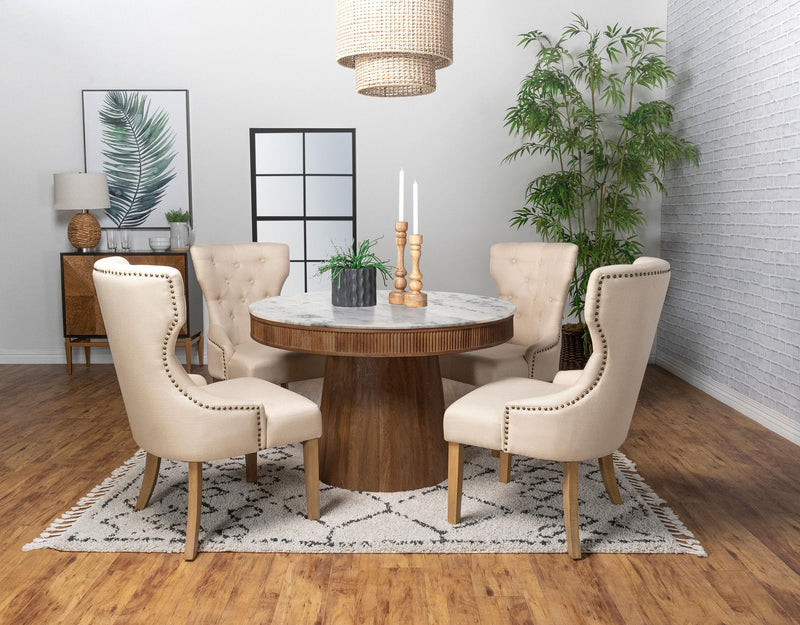 Ortega Round 46-inch Marble Top Wood Dining Table Natural - detail 7