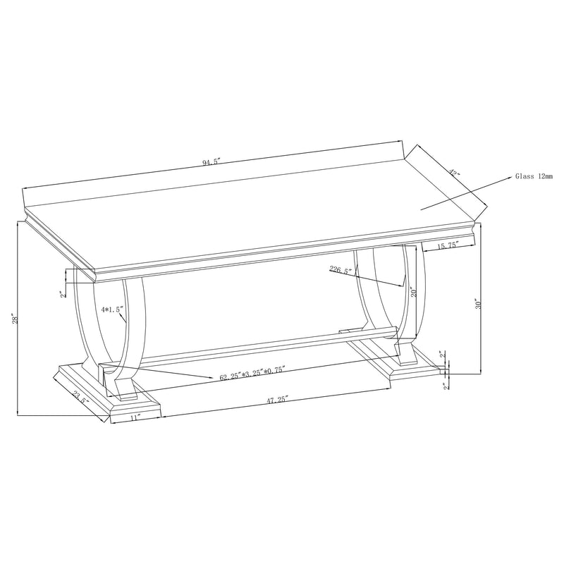 Antoine Rectangular 95-inch Glass Top Dining Table Black - detail 3