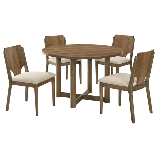 Crestmore 5-piece 46-inch Round Wood Dining Table Set Walnut - alternate view