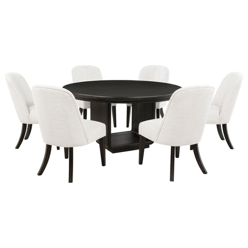 Leandro 7-piece Round Dining Table Set Burnished Black - alternate view