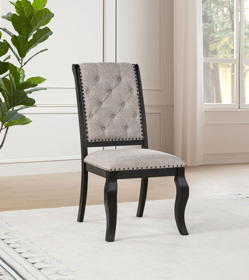 Phelps Upholstered Dining Side Chair Tan Distressed Noir (Set of 2) - alternate view
