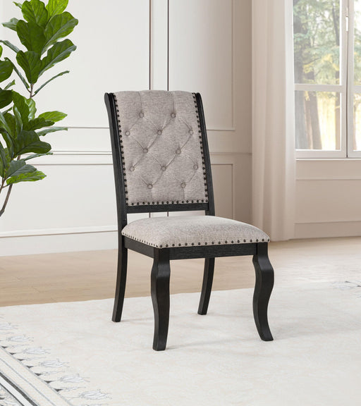 Phelps Upholstered Dining Side Chair Tan Distressed Noir (Set of 2) - alternate view