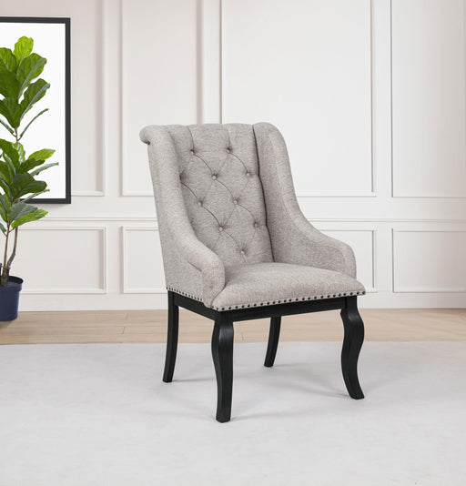 Phelps Upholstered Dining Arm Chair Tan Distressed Noir (Set of 2) - alternate view
