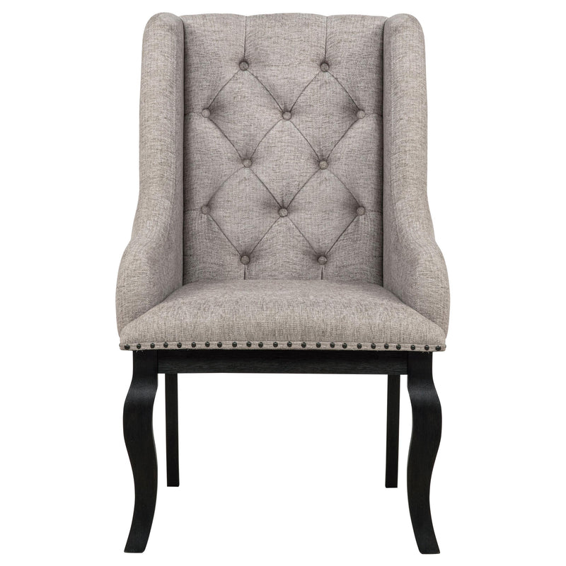 Phelps Upholstered Dining Arm Chair Tan Distressed Noir (Set of 2) - detail 4