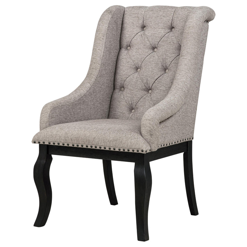 Phelps Upholstered Dining Arm Chair Tan Distressed Noir (Set of 2) - detail 5