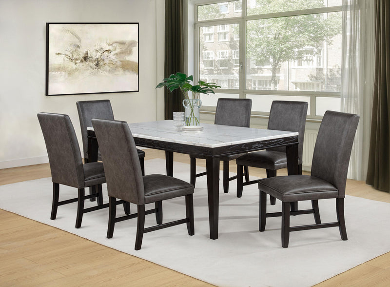 Averill 7-piece White Marble Top Dining Set Dark Grey and Coffee Bean