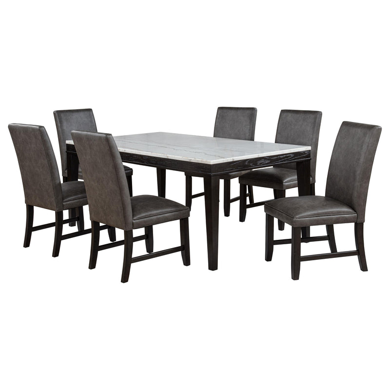 Averill 7-piece White Marble Top Dining Set Dark Grey and Coffee Bean - alternate view
