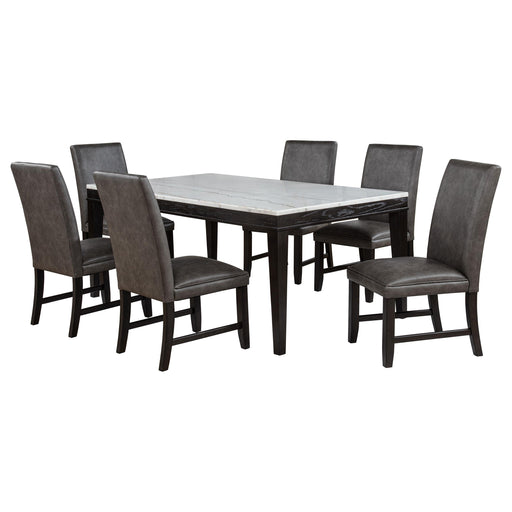 Averill 7-piece White Marble Top Dining Set Dark Grey and Coffee Bean - alternate view