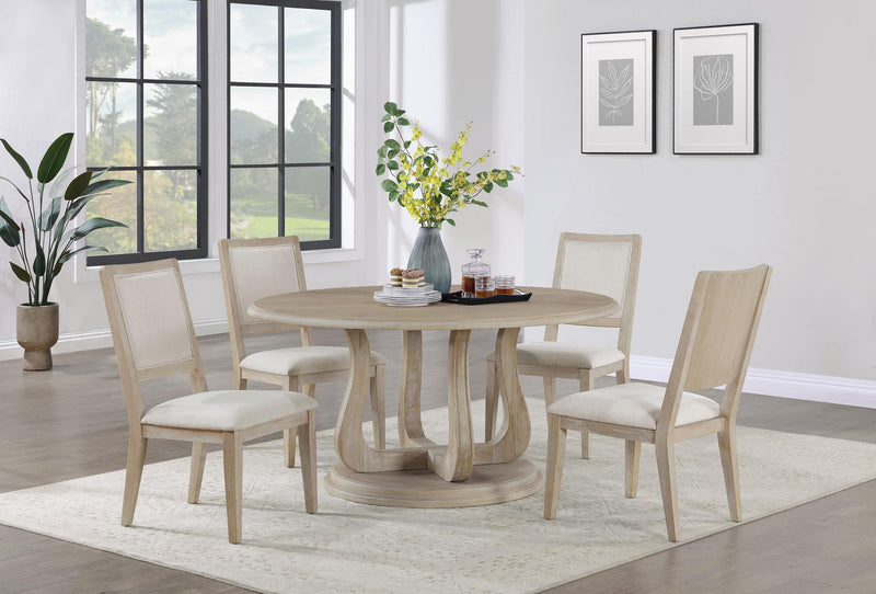 Trofello Round 60-inch Pedestal Dining Table White Washed - detail 7