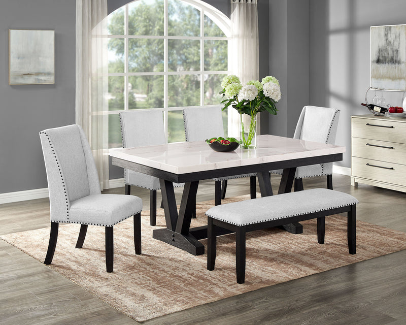 Varley Marble Table w/ Wing Chairs & Bench