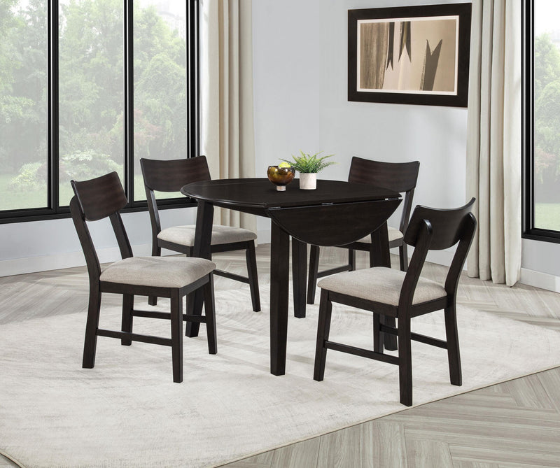 Catley 5-piece Round Drop Leaf Dining Table Set Dark Coffee - alternate view