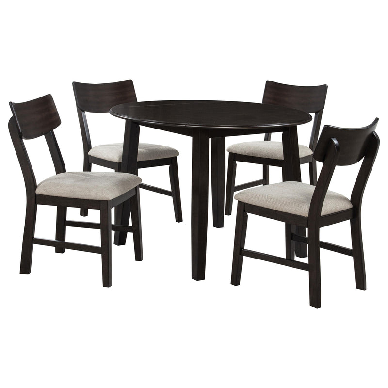 Catley 5-piece Round Drop Leaf Dining Table Set Dark Coffee - detail 3