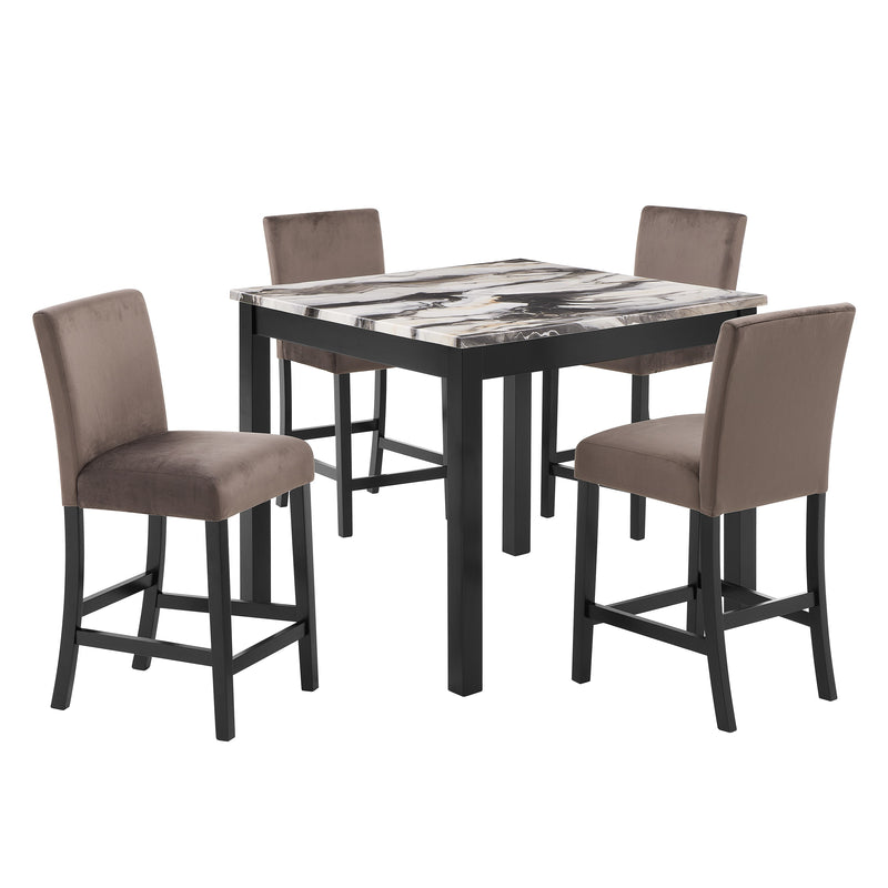 Lennon 5-Pc Counter Height Set - Faux Marb Brown