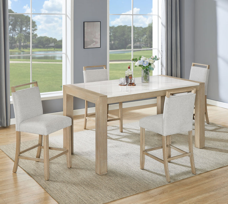 Crownmark Hazel Genuine Marble Counter Height Set 5-Piece Dining Set