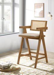 Kane Woven Rattan Wood Bar Chair Light Walnut (Set of 2) - alternate view