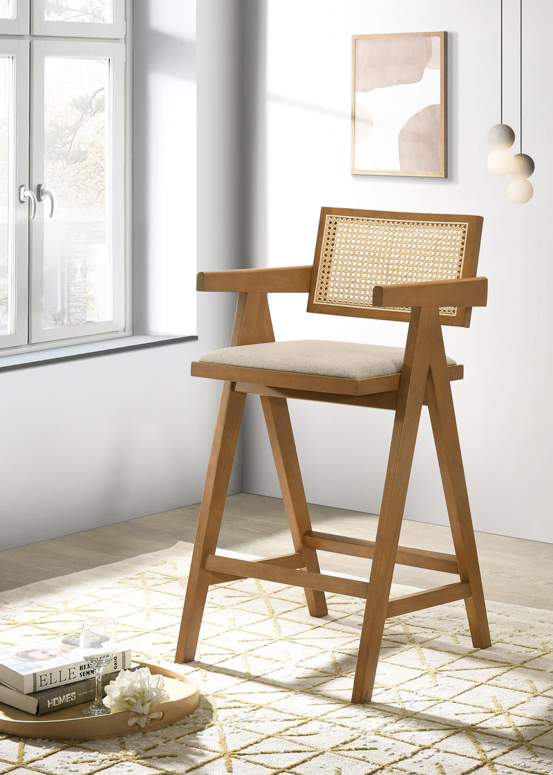 Kane Woven Rattan Wood Bar Chair Light Walnut (Set of 2) - alternate view