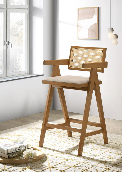 Kane Woven Rattan Wood Bar Chair Light Walnut (Set of 2) - alternate view
