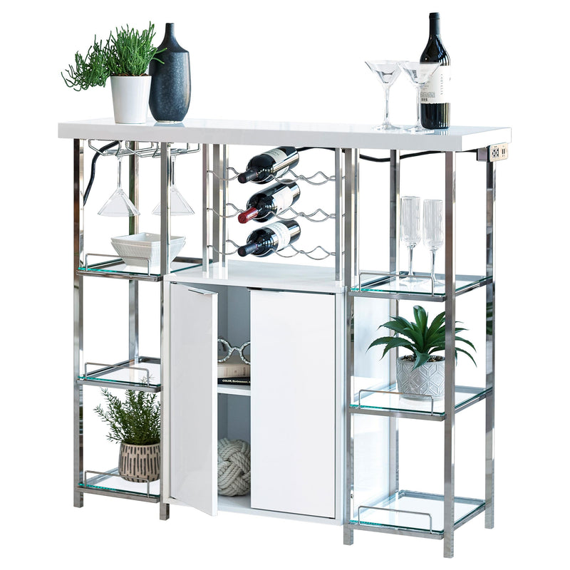 Gallimore 2-door Bar Cabinet Wine Storage White High Gloss - alternate view