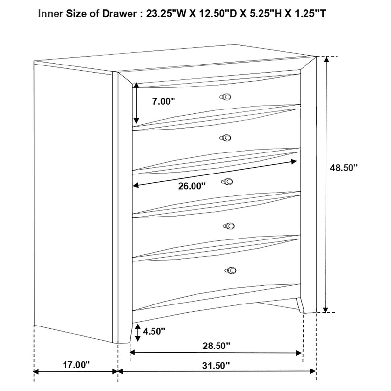 Briana 5-drawer Bedroom Chest Black - detail 4