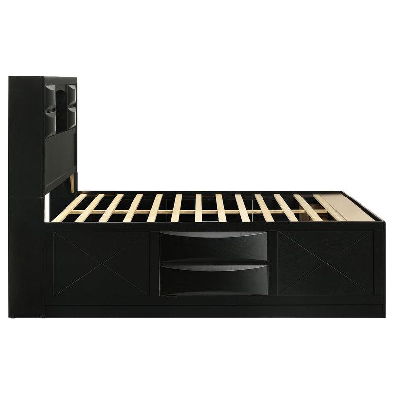 Briana Wood Queen Storage Bookcase Bed Black - detail 6