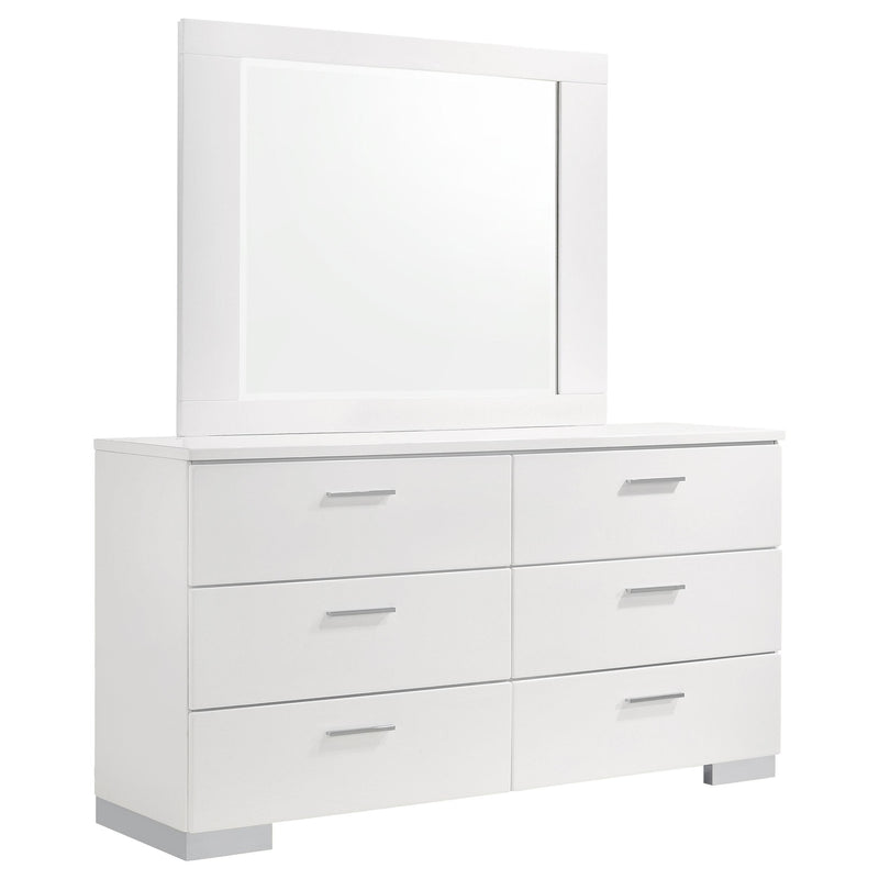 Felicity 6-drawer Wood Dresser with Mirror White High Gloss - alternate view