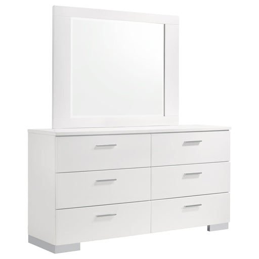 Felicity 6-drawer Wood Dresser with Mirror White High Gloss - alternate view
