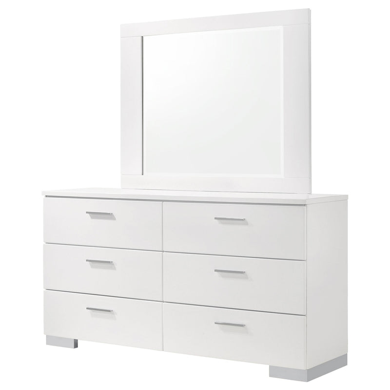 Felicity 6-drawer Wood Dresser with Mirror White High Gloss - detail 4