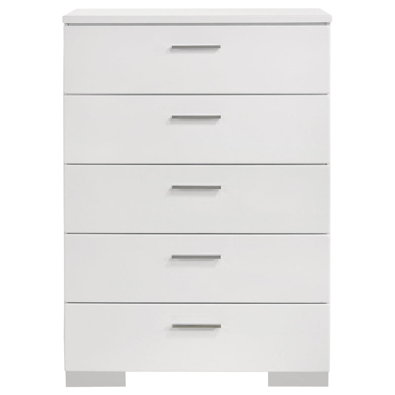 Felicity 5-drawer Bedroom Chest White High Gloss - detail 3