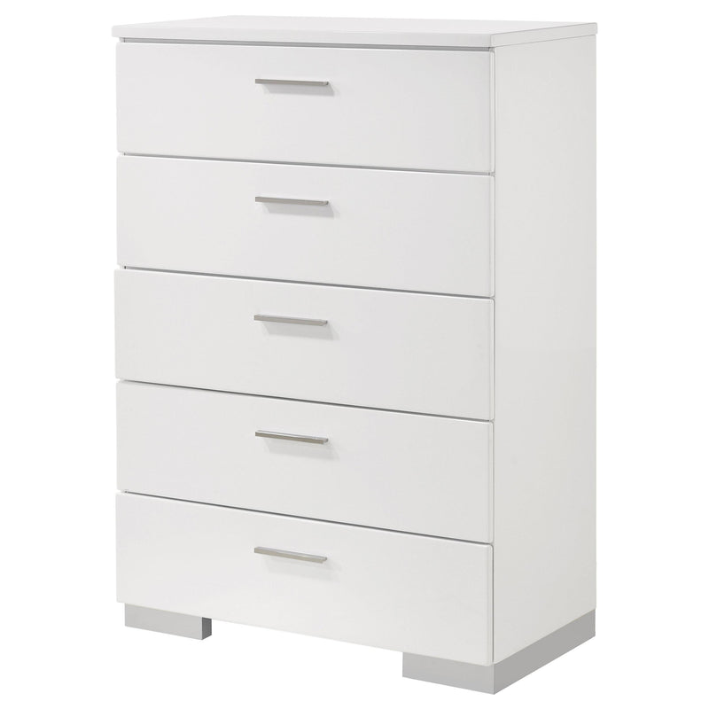 Felicity 5-drawer Bedroom Chest White High Gloss - detail 4