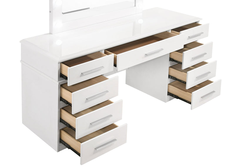 Felicity 9-drawer Vanity Table Lighted Mirror Glossy White - detail 3