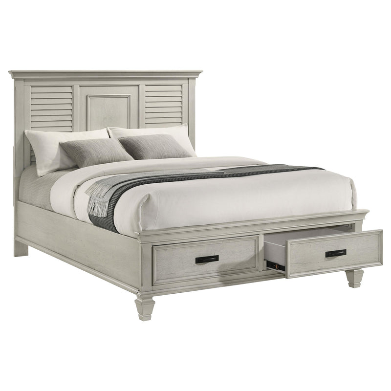Franco Wood Queen Storage Panel Bed Distressed White - detail 3