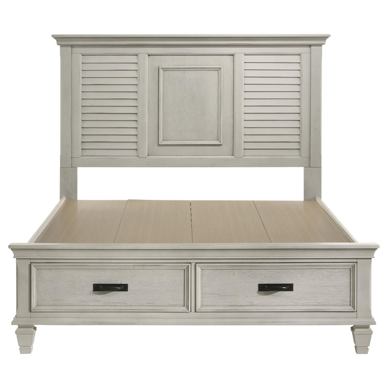 Franco Wood Queen Storage Panel Bed Distressed White - detail 4