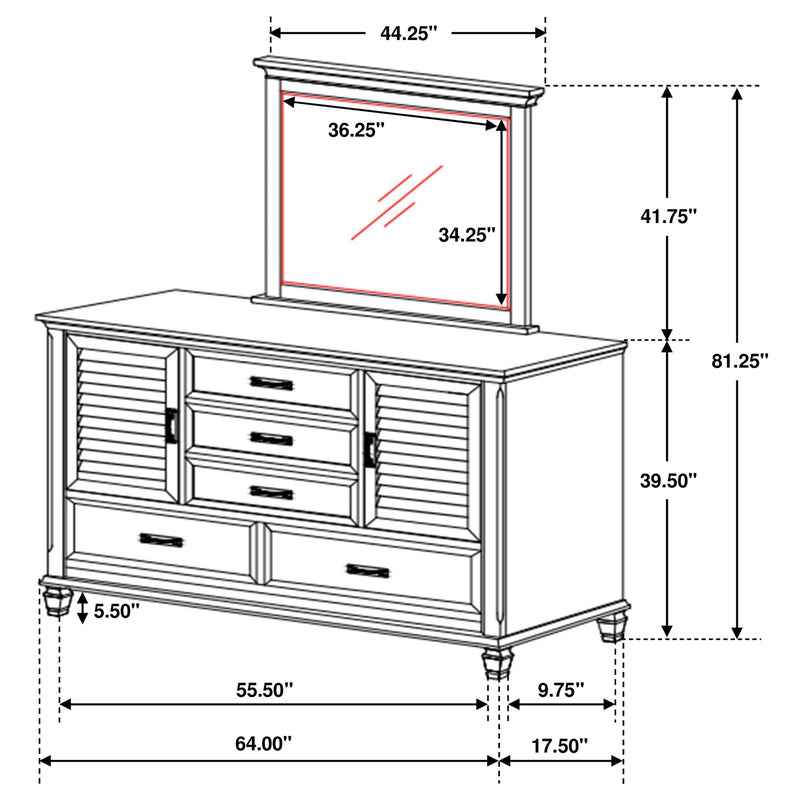 Franco 5-drawer Dresser with Mirror Distressed White - detail 3