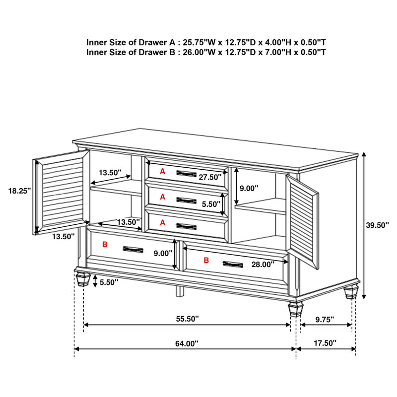 Franco 5-drawer Dresser Distressed White - detail 3