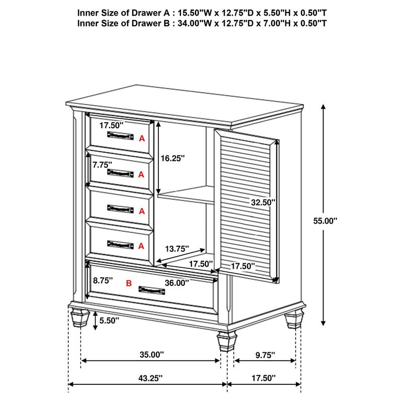 Franco 5-drawer Door Chest Distressed White - detail 3