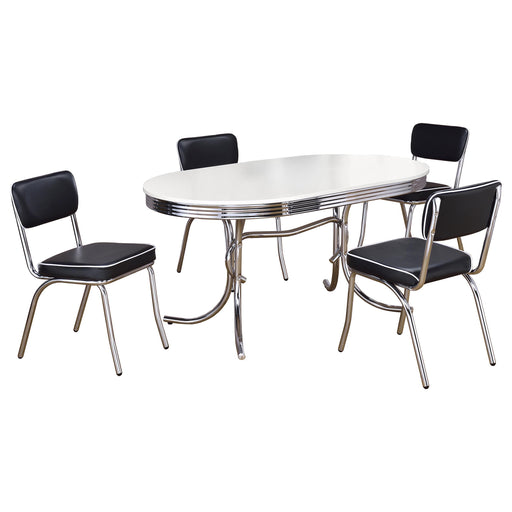 Retro 5-piece Oval Dining Table Set White and Black - alternate view
