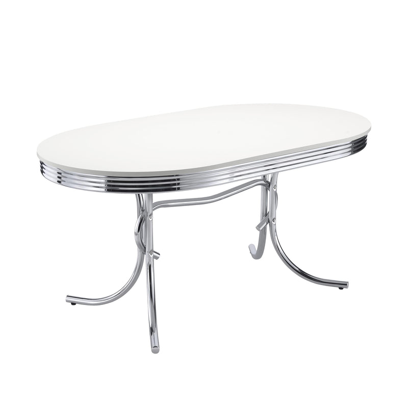 Retro Oval 60-inch Wood Top Dining Table White and Chrome - alternate view