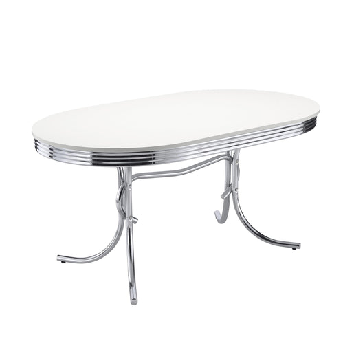 Retro Oval 60-inch Wood Top Dining Table White and Chrome - alternate view