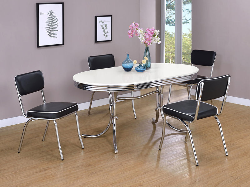 Retro Oval 60-inch Wood Top Dining Table White and Chrome - detail 6