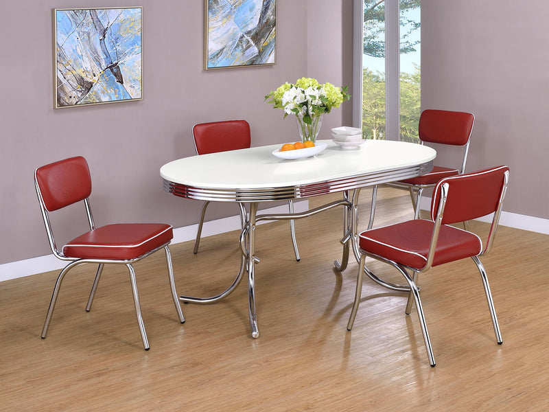Retro Oval 60-inch Wood Top Dining Table White and Chrome - detail 7