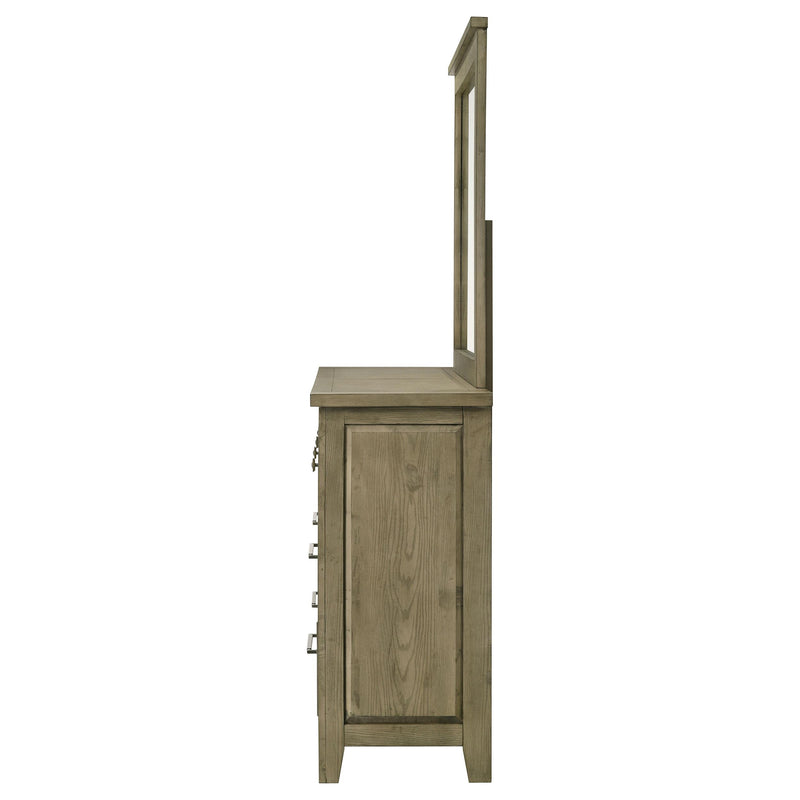 Hazlewood 6-drawer Bedroom Dresser with Mirror Vineyard Oak - detail 5