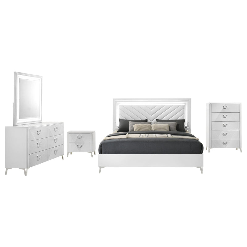 Cassia 5-piece Queen LED Bedroom Set White High Gloss - alternate view