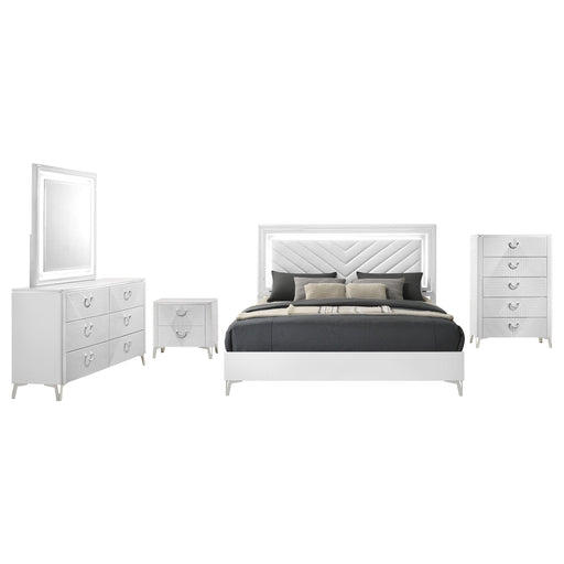 Cassia 5-piece Queen LED Bedroom Set White High Gloss - alternate view