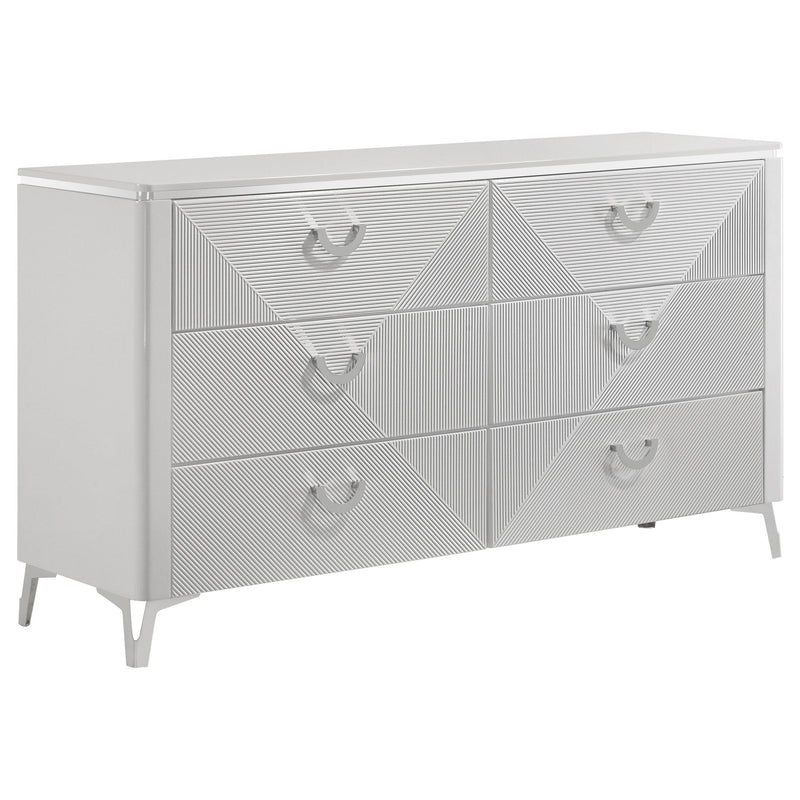 Cassia 5-piece Queen LED Bedroom Set White High Gloss - detail 7