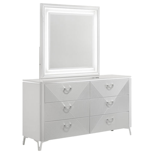 Cassia 6-drawer Dresser Cabinet with Mirror White High Gloss - alternate view