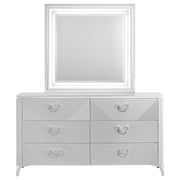 Cassia 6-drawer Dresser Cabinet with Mirror White High Gloss - detail 3