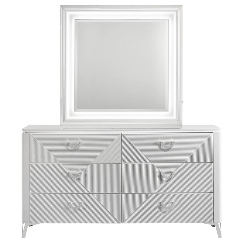 Cassia 6-drawer Dresser Cabinet with Mirror White High Gloss - detail 3