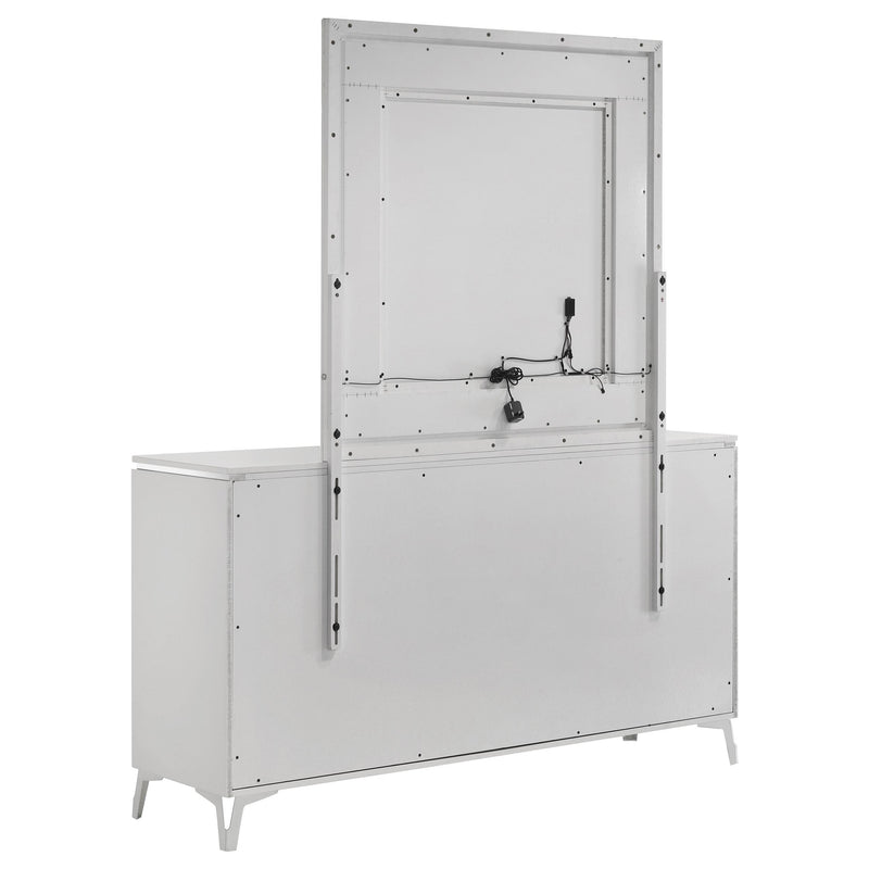 Cassia 6-drawer Dresser Cabinet with Mirror White High Gloss - detail 4